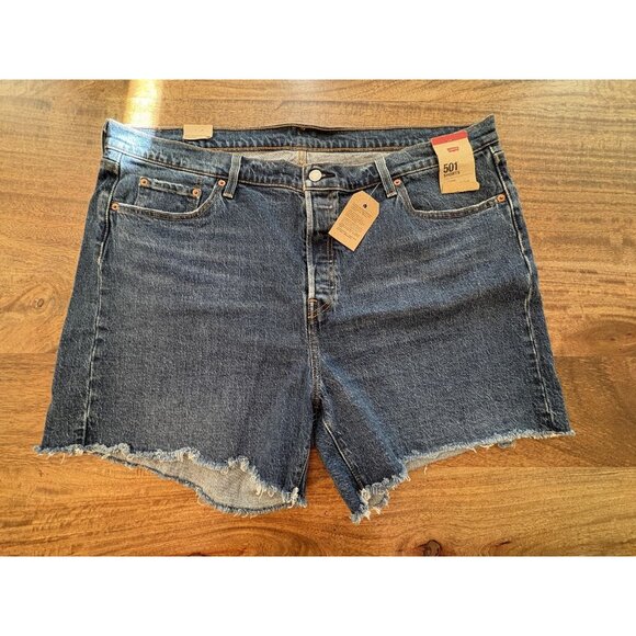 Levi's 501 Shorts Womens 20W Blue Denim High Rise Button Fly Cutoff Frayed Hem - Picture 1 of 7
